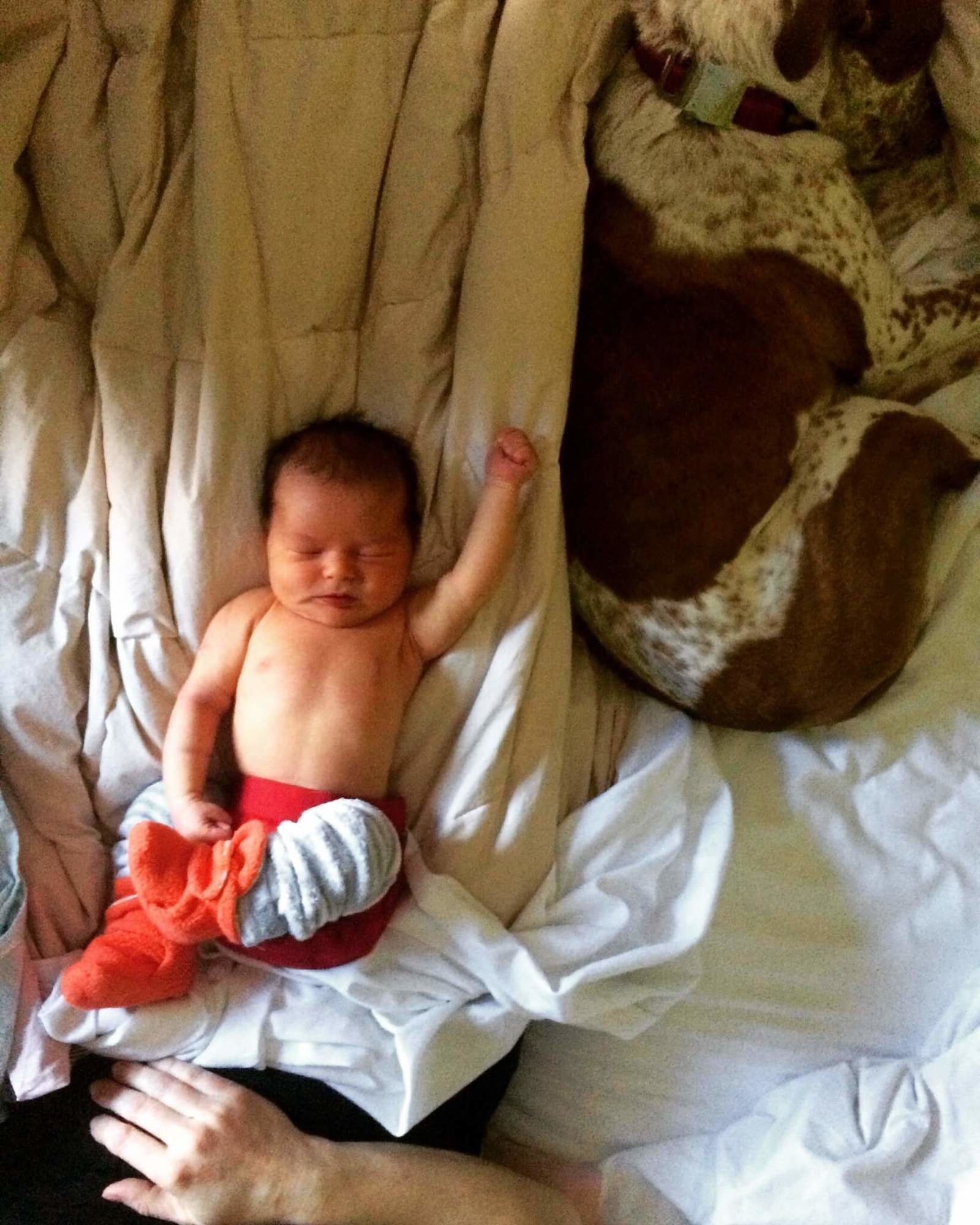 Avi with his fist in the air