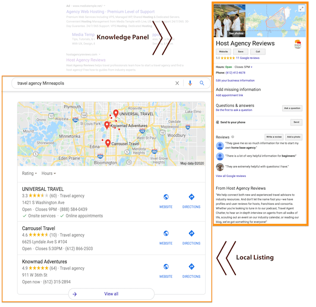 Google My Business Local Search and Knowledge Panel